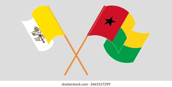 Crossed and waving flags of Vatican and Guinea-Bissau. Vector illustration
