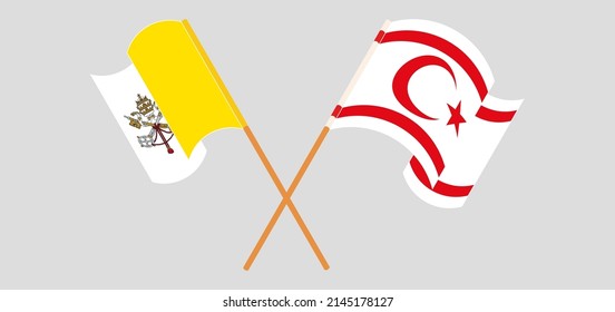 Crossed and waving flags of Vatican and Northern Cyprus. Vector illustration
