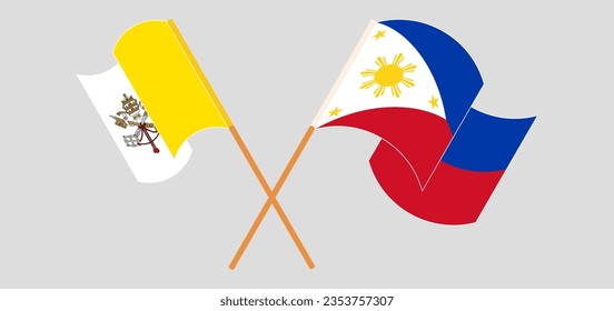 Crossed and waving flags of Vatican and the Philippines. Vector illustration
