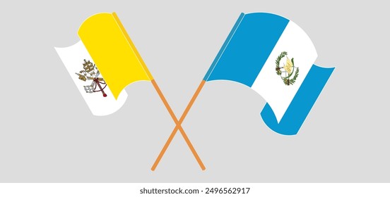 Crossed and waving flags of Vatican and Republic of Guatemala. Vector illustration
