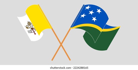 Banderas cruzadas y ondeando banderas del Vaticano y de las Islas Salomón. Ilustración del vector
