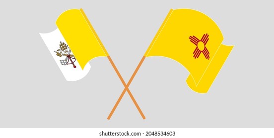 Crossed and waving flags of Vatican and the State of New Mexico