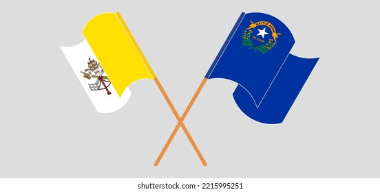 Crossed and waving flags of Vatican and The State of Nevada. Vector illustration
