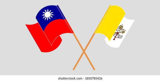 Crossed and waving flags of Vatican and Taiwan