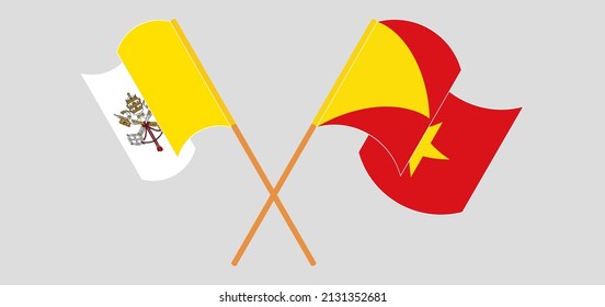 Crossed and waving flags of Vatican and Tigray. Vector illustration
