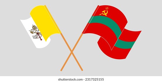 Crossed and waving flags of Vatican and Transnistria. Vector illustration
