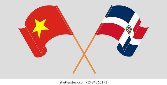 Crossed and waving flags of Vietnam and Dominican Republic. Vector illustration
