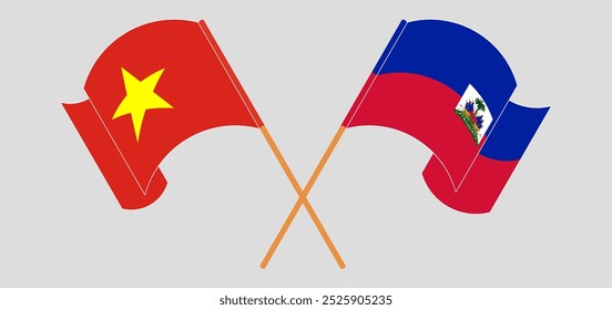 Crossed and waving flags of Vietnam and Republic of Haiti. Vector illustration.
