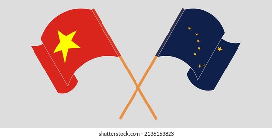 Crossed and waving flags of Vietnam and the State of Alaska. Vector illustration
