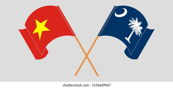 Überquerte und wehende Flaggen von Vietnam und dem Staat South Carolina. Vektorgrafik
