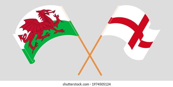 Crossed and waving flags of Wales and England