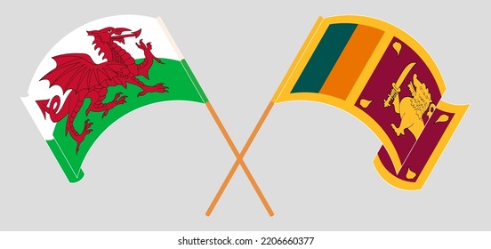 Crossed and waving flags of Wales and Sri Lanka. Vector illustration
