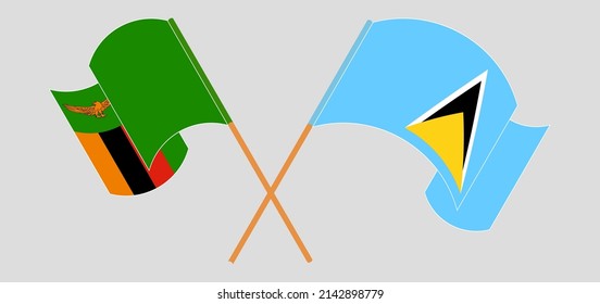 Crossed and waving flags of Zambia and Saint Lucia