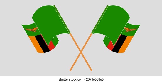 Crossed and waving flags of Zambia and Zambia. Vector illustration
