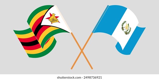 Crossed and waving flags of Zimbabwe and Republic of Guatemala. Vector illustration
