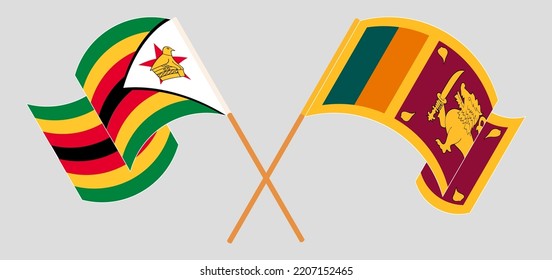 Crossed and waving flags of Zimbabwe and Sri Lanka. Vector illustration
