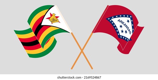 Cruzaron y ondearon banderas de Zimbabue y el estado de Arkansas. Ilustración del vector
