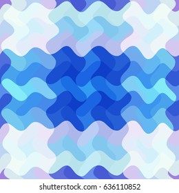 Crossed wavy stripes blue seamless vector background. Textile pattern, fabric graphic design, wrapping paper with curve waves pattern. Chequered patchwork element, endless repeating swatch.