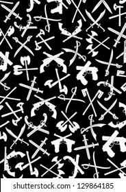 Siluetas de armas cruzadas fondo en blanco y negro