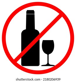 Crossed wine bottle and  glasses. Prohibition of alcohol signs.  Isolated vector illustration EPS 10 File.