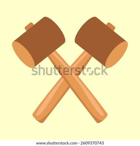 Crossed wood hammer vector icon 