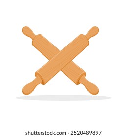 Crossed Wooden Rolling Pin Vector Illustration Isolated on White Background. Crossed Rolling Pin Vector.