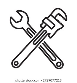 Crossed wrench and adjustable pipe wrench icon vector illustration.