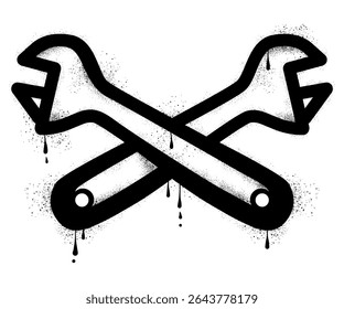 Crossed wrench graffiti with black spray paint
