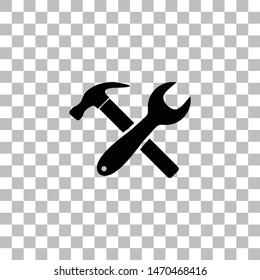 Crossed Wrench and Hammer. Black flat icon on a transparent background. Pictogram for your project