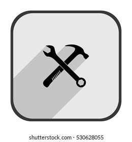 Crossed wrench and hammer - black vector icon  with long shadow