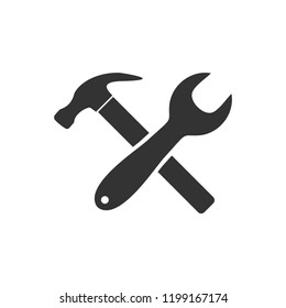 Crossed Wrench and Hammer. Icon Flat