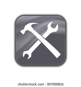 Crossed wrench and hammer icon - vector button