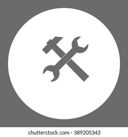 Crossed wrench and hammer. Vector icon grey and white
