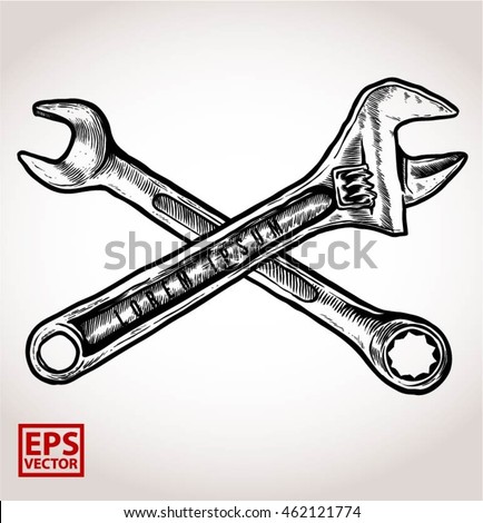 Crossed wrench hand drawn editable vector 