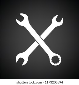 Crossed wrench  icon. Black background with white. Vector illustration.