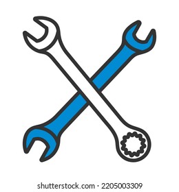 Crossed Wrench Icon. Editable Bold Outline With Color Fill Design. Vector Illustration.