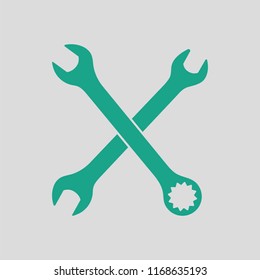 Crossed wrench  icon. Gray background with green. Vector illustration.