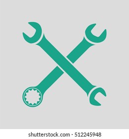 Crossed wrench  icon. Gray background with green. Vector illustration.