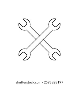 Crossed wrench icon. Industrial tool image. Repair equipment symbol. Vector illustration. EPS 10.
