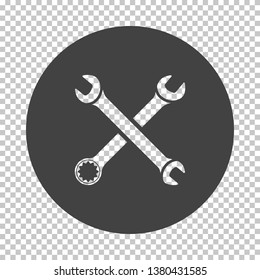 Crossed wrench  icon. Subtract stencil design on tranparency grid. Vector illustration.