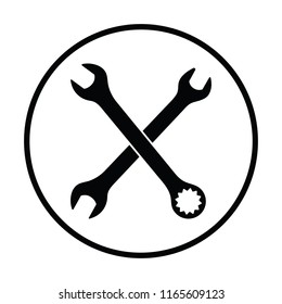 Crossed wrench  icon. Thin circle design. Vector illustration.