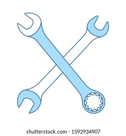 Crossed Wrench Icon. Thin Line With Blue Fill Design. Vector Illustration.