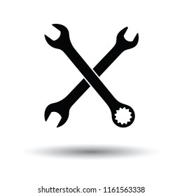 Crossed wrench  icon. White background with shadow design. Vector illustration.