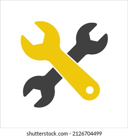 Crossed wrench icon. White background with shadow design. Vector illustration.