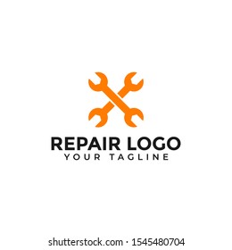Crossed Wrench, Repair Service, Fix, Maintenance Logo Design