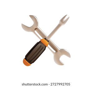 Llave cruzada y destornillador Ilustración vectorial 3D de icono sobre fondo blanco