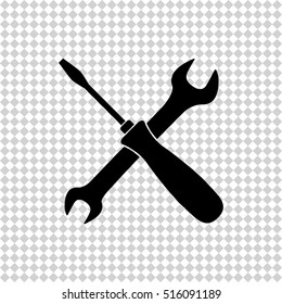 Crossed wrench and screwdriver  - black vector icon