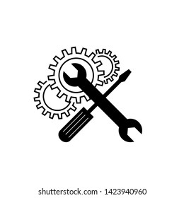 Crossed wrench and screwdriver with gears