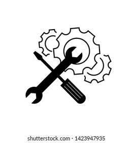 Crossed wrench and screwdriver with gears