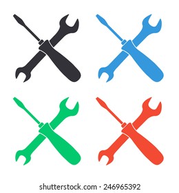 crossed wrench and screwdriver icon - colored vector illustration